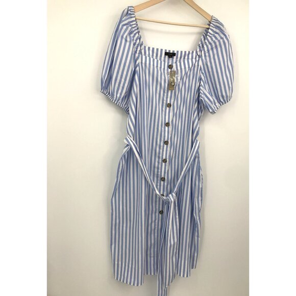 J. Crew Cottage Striped Cotton Button Front Midi Dress Blue White XXL NEW - Picture 4 of 8